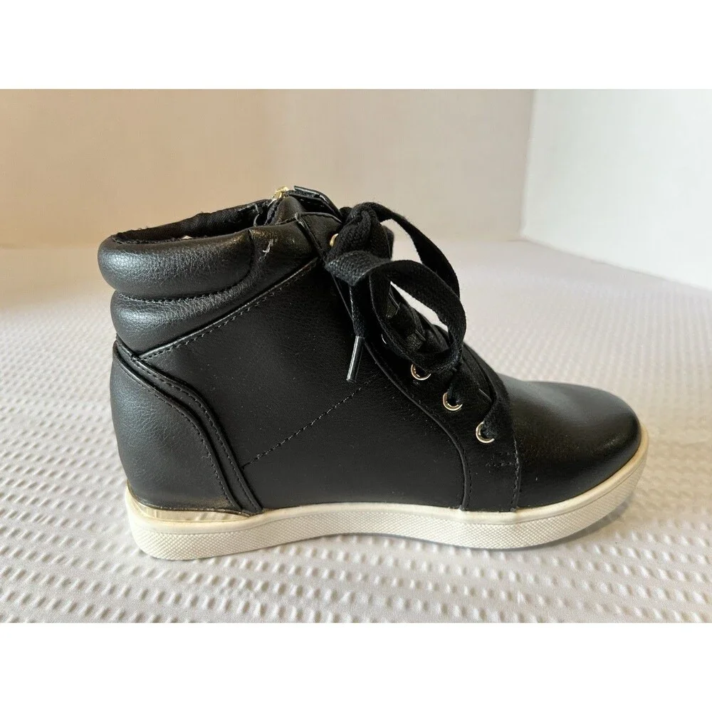 Aldo Black Wedge Shoes Sneakers With Gold Zippers Kids Size 13c EUC!